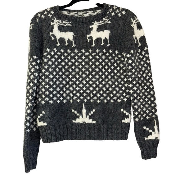 Sweaters - Christmas Sweater Reindeer Gray White Holiday Women’s S Knit Winter Festive